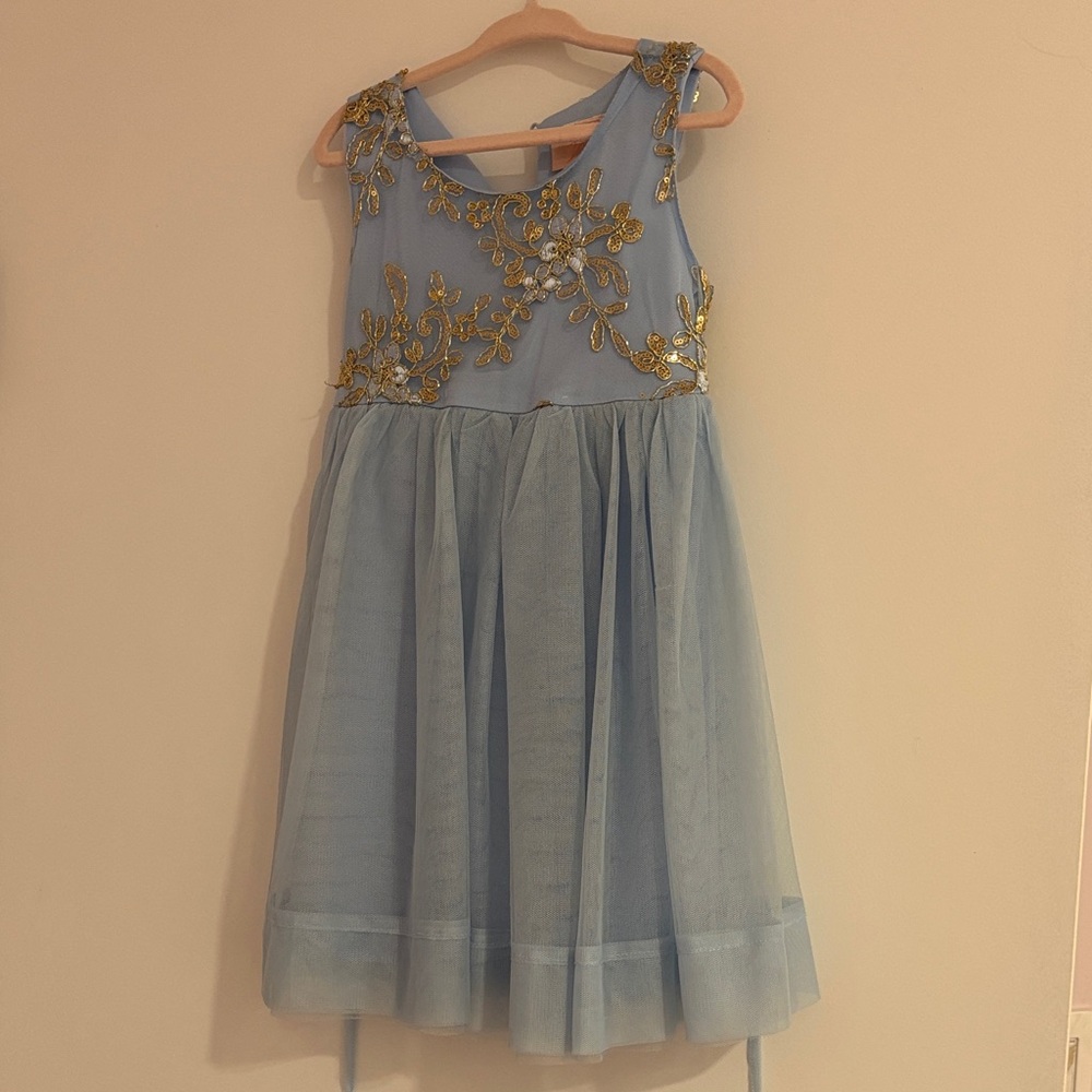 Charming Kids Dress with Gold Embroidery